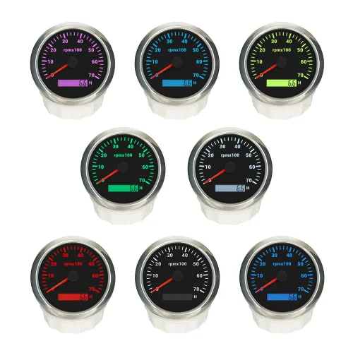 Miniatura 3 de ELING Tacómetro de motor de 3.346 in, medidor de rpm, calibre 0-7000 RPM para automóvil, barco, camión, con medidor de horas LCD, retroiluminación