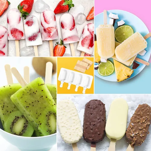 Miniatura 4 de Molde de silicona para helado de 4 cavidades, moldes para hornear con 200 palitos para golosinas caseras (estilo clásico)