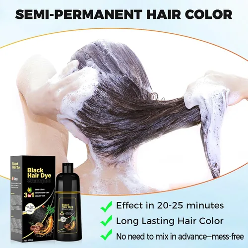 Miniatura 6 de JUANCHI - Champú negro 3 en 1, champú negro para cobertura de canas, color de cabello para mujeres y hombres, de larga duración, 16.9 fl oz