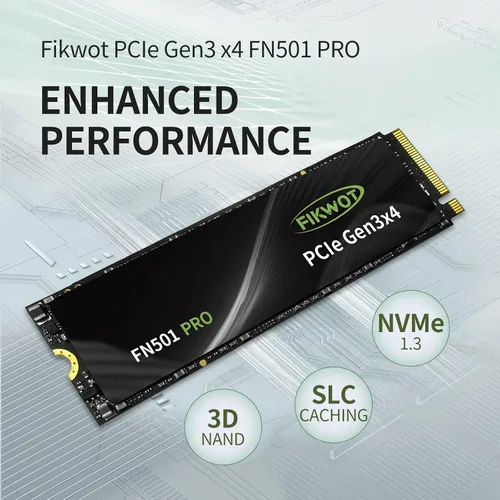 Miniatura 4 de Fikwot FN501 Pro 256GB NVMe SSD - M.2 2280 PCIe Gen3 x4 Unidad de Estado Sólido Interna con pegatina de enfriamiento de grafeno, hasta 3,500 MB/s