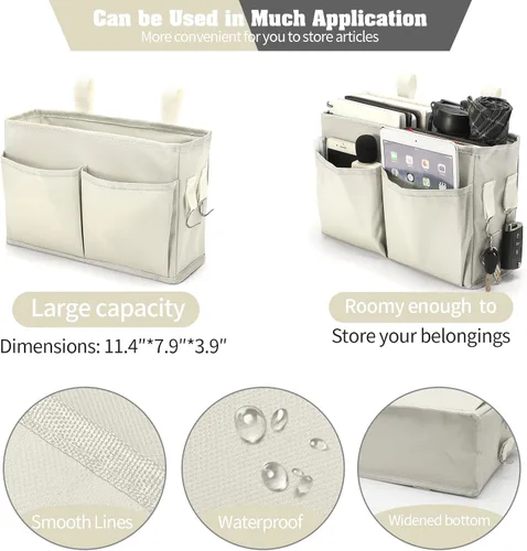 Miniatura 3 de Bseash Organizador de litera, organizador de cama colgante para mesita de noche, bolsa de almacenamiento con 4 bolsillos y 2 ganchos