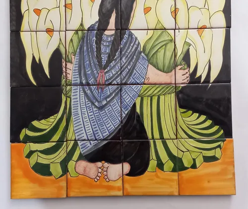 Miniatura 3 de 25" CERAMIC TILE MURAL mexican talavera mosaic hand painted clay backsplash