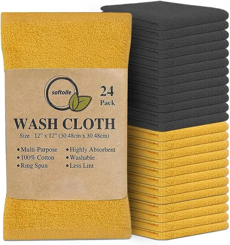 Miniatura 13 de Paquete de 24 paños 100 % algodón (12 x 12 pulgadas), suaves y altamente absorbentes, toallas para la cara, paños de lavado para la cara, hilado