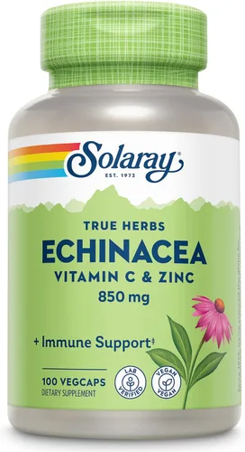 SOLARAY Fórmula de bienestar de vitamina C y zinc de equinácea, suplemento de apoyo inmunológico, cápsulas de equinácea con vitamina C 500 mg más