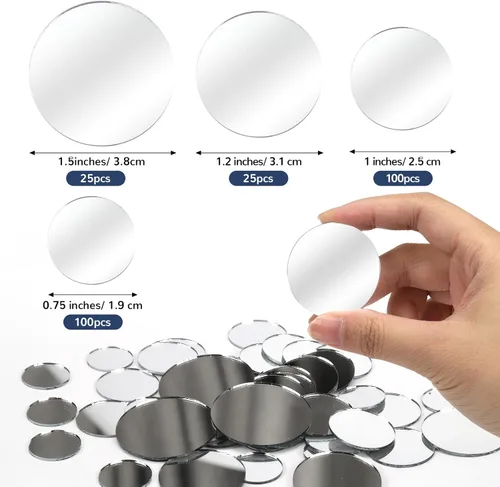 Miniatura 2 de 250 piezas de espejo circular pequeño para manualidades, mini espejo redondo de vidrio, azulejos de mosaico para manualidades y proyectos