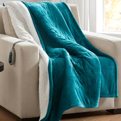 Miniatura 31 de Beautyrest Manta térmica, manta eléctrica, suave, cálida y reversible, manta térmica Sherpa para oficina, sofá, 3 ajustes de calor, apagado