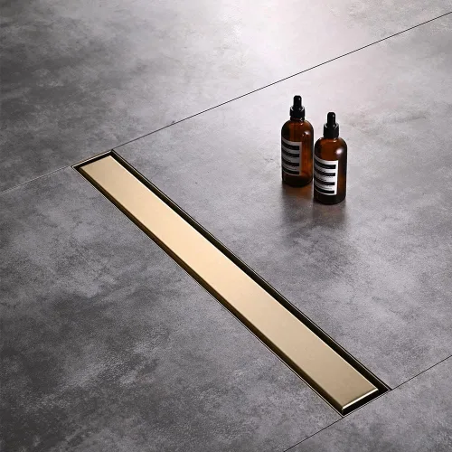 Miniatura 2 de AVSIILE Desagüe lineal de suelo de ducha, kit de drenaje de baño de acero inoxidable 304 de color dorado cepillado de 48 pulgadas, drenaje Oro