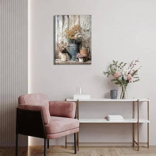 Miniatura 8 de Lienzo rústico con margaritas y margaritas, arte de pared, pintura campestre neutra, decoración de pared, flores, naturaleza muerta, botánica