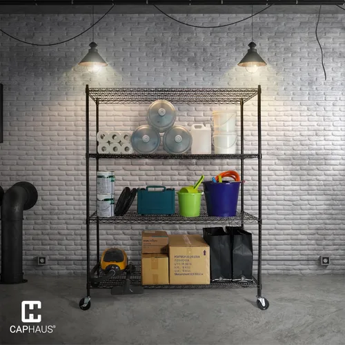 Miniatura 2 de CAPHAUS Estantería de Alambre de Servicio Pesado de Grado Comercial de 4 Niveles con Altura Ajustable, con Ruedas y Pies Niveladores, Estante de Sin