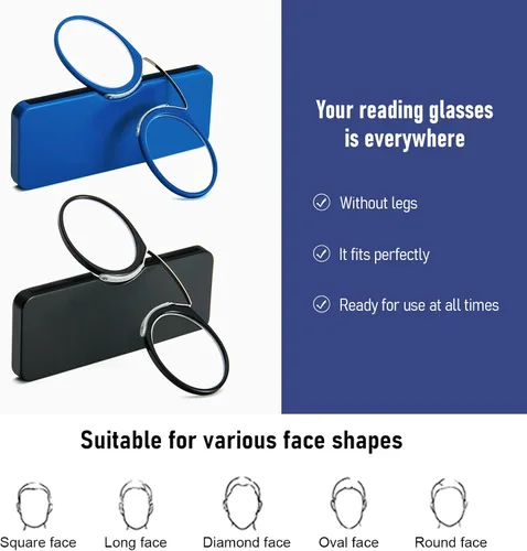 Miniatura 3 de DXYXYO Mini Gafas de Lectura Sin Brazos con Clip para la Nariz para Hombre y Mujer, 2 Pack, Lectores delgados y Compactos con Estuche Portátil