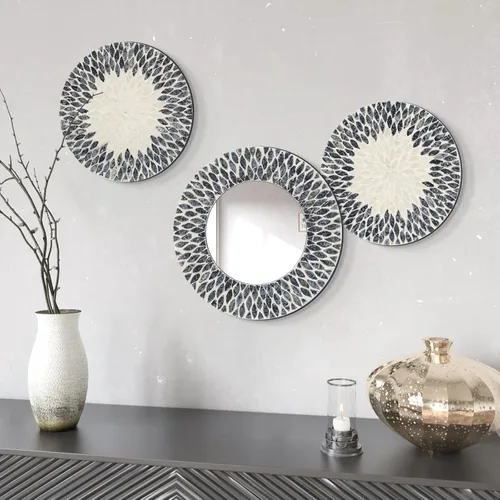 Espejo de Madreperla Natural para Decoración de Pared para Dormitorio y Baño, 3 Piezas de Arte Geométrico de Pared Moderno para Casa y Oficina,