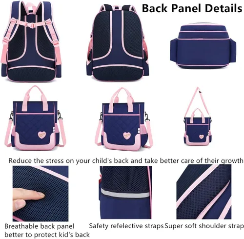 Miniatura 25 de Juego de 2 mochilas escolares con lazos para niñas y estudiantes, diseño de princesa para escuela primaria, 2pcs Negro-s, 2Pcs BagSet S