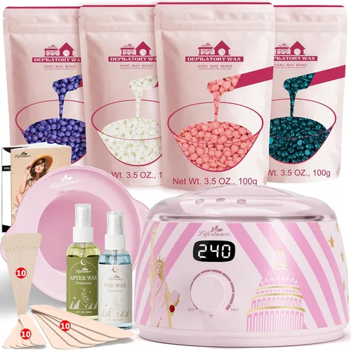 Miniatura 17 de Lifestance Kit de depilación para mujeres y hombres - Calentador digital L3 Amethyst Trace, forro de silicona para recipiente de cera, depilación