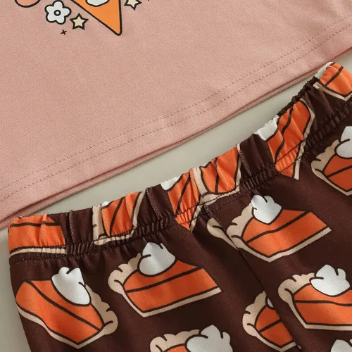 Miniatura 49 de Conjunto de sudadera con cuello redondo y estampado de pastel de calabaza para niña, camiseta y pantalones acampanados