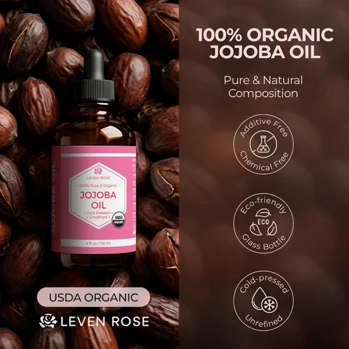 Miniatura 2 de Aceite de jojoba de Leven Rose: 100 % orgánico, natural, sin refinar y prensado en frío, de 4 onzas para cabello, piel y uñas, 4U-BG76-6IYG, 1, 1