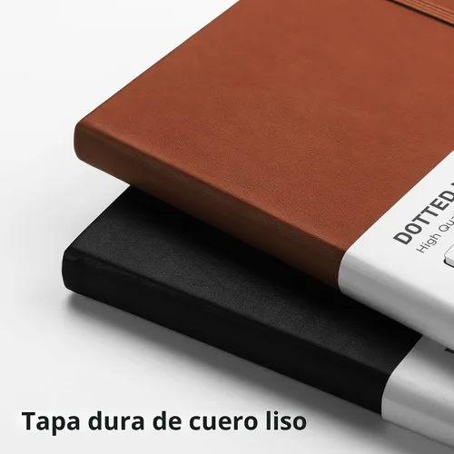 Miniatura 4 de RETTACY Cuaderno de diario con puntos y viñetas, 192 páginas, tamaño mediano A5 (5.7" x 8.3"), tapa dura de cuero, papel grueso de 100 gsm