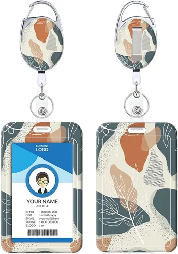 Miniatura 31 de Portainsignia Retráctil, Carrete de Insignia con Clip para Cinturón de Patrón Estampado Lindo con Llavero, Protector de Tarjeta de Identificación