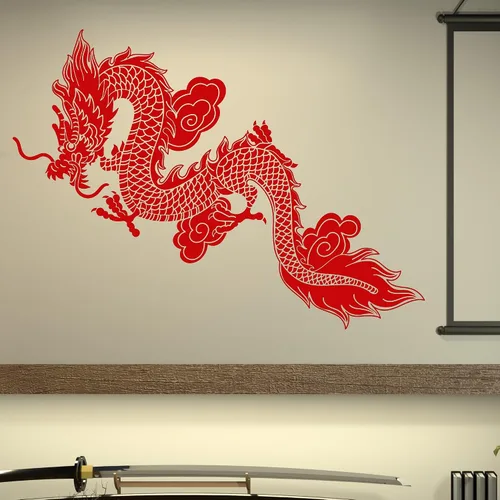 Miniatura 3 de Vinilo adhesivo de pared chino dragón volador fantasía estilo asiático pegatinas gran decoración (1358ig) negro