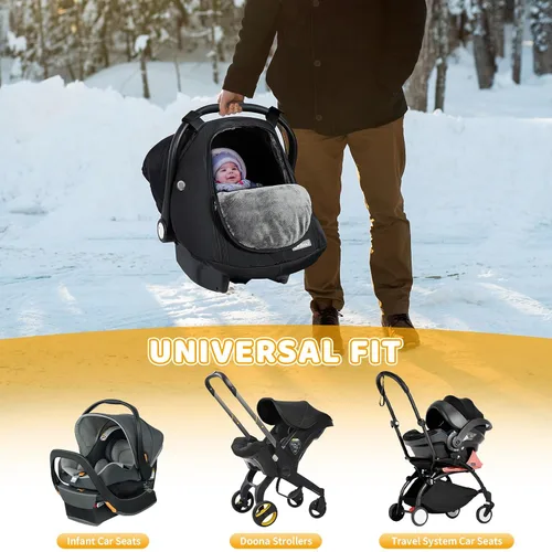 Miniatura 6 de Orzbow Funda de Asiento de Coche para Bebé Invierno - Funda Impermeable para Asiento de Coche para Asientos de Coche y Cochecitos Doona, Toldo Negro