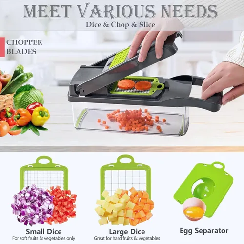 Miniatura 2 de Picador de verduras, picador de cebolla, picador de alimentos multifuncional 13 en 1, cortador de verduras de cocina, picador de verduras Gris