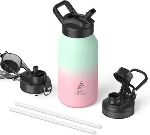 Miniatura 8 de Botella de agua para hombre de 64 onzas con aislamiento de acero inoxidable con popote
