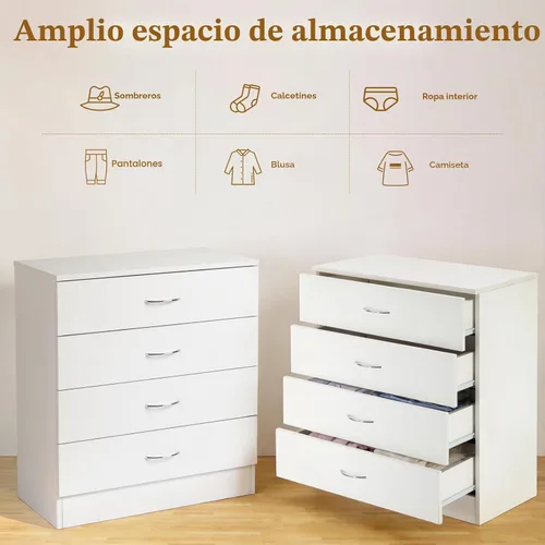 Miniatura 8 de Karl home Cómoda de 4 cajones para dormitorio, cajoneras pequeñas, mesita de noche moderna, cómoda blanca con 4 cajones de almacenamiento, Blanco