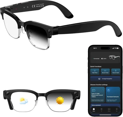 Lentes inteligentes AI con cámara de 8 MP, video HD 1080P y foto 4K, lentes de sol de grabación de audio con traducción AI en tiempo real, audio de