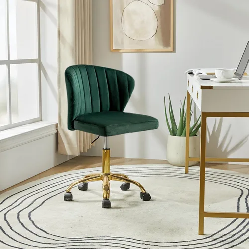 Miniatura 16 de HULALA HOME Silla de escritorio de oficina en casa con ruedas doradas, pequeña y linda silla de tocador con respaldo para dormitorio, asiento