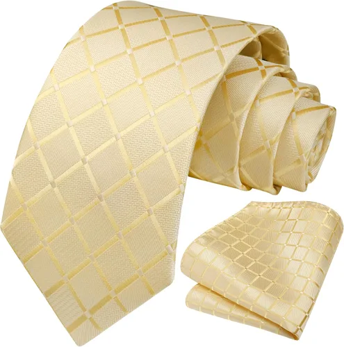 Miniatura 89 de HISDERN Conjunto de corbata a cuadros a cuadros pañuelo tejido clásico formal para hombre corbata y bolsillo cuadrado