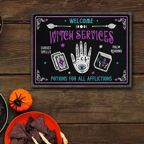 Miniatura 6 de Letrero de metal impreso con diseño de bruja, con texto en inglés «All Others Will Be Toad Wiccan», «All Others Will Be Toad Wiccan», letrero