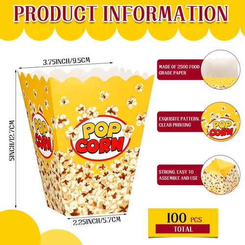 Miniatura 2 de Panelee Paquete de 100 Cajas de Palomitas para Noche de Película Navideña Bolsas de Cubos de Papel Desechables de 24oz Contenedores de Aperitivos a