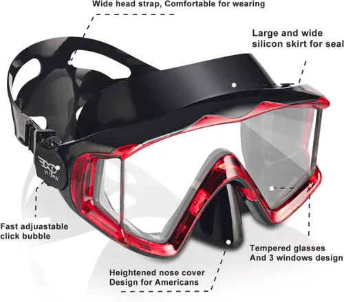 Miniatura 3 de Máscara de buceo Pano 3 para adultos, máscara de esnórquel de vidrio templado, máscara de natación antivaho sin fugas, gafas de natación con Rojo