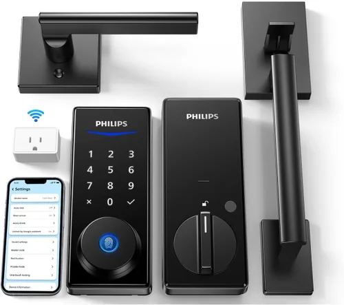 Miniatura 10 de Philips Cerradura inteligente Wi-Fi con asa, cerradura de puerta con teclado de entrada sin llave con asa, juego de cerrojos para puerta delantera