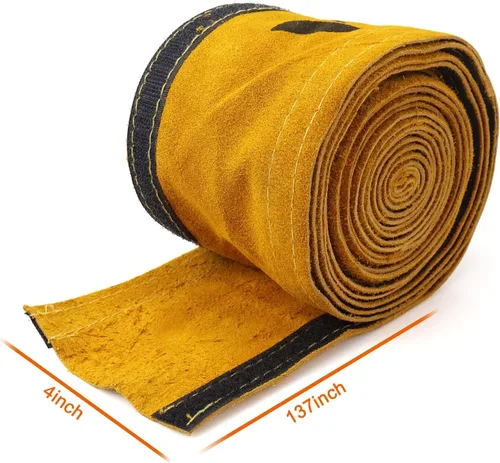 Miniatura 2 de TIG - Funda para cable de soldadura para antorcha de soldadura, paquete de 2 fundas amarillas de cuero resistente al fuego de 137 x 4 pulgadas