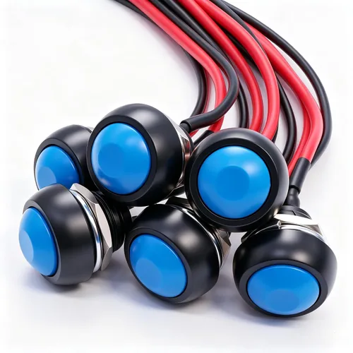 Miniatura 7 de Twidec /6 unids interruptor de botón momentáneo de 0.472 in agujero de montaje de 1/2 "encendido apagado mini redondo impermeable negro con cables
