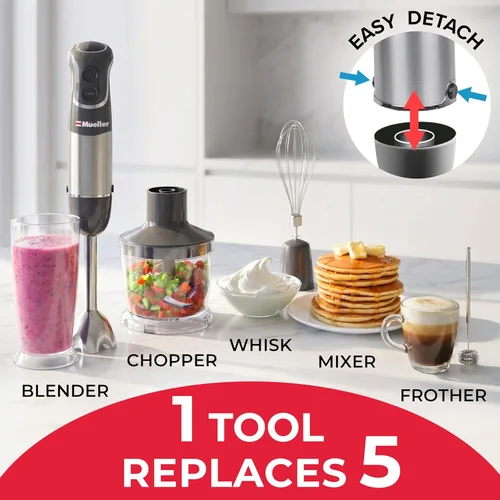Miniatura 3 de Mueller Multistick - Licuadora de inmersión 5 en 1 de mano, 12 velocidades, mezclador de mano con impulso Turbo, motor de cobre de servicio pesado