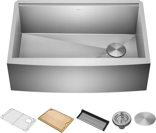 Miniatura 18 de KRAUS Kore KWF210-27 - Fregadero de cocina de acero inoxidable de calibre 16 con estación de trabajo de granja de 27 pulgadas con accesorios