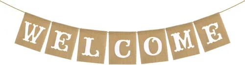 Rainlemon Banner de bienvenida de arpillera de yute rústico vintage, decoración de guirnalda de chimenea para el hogar