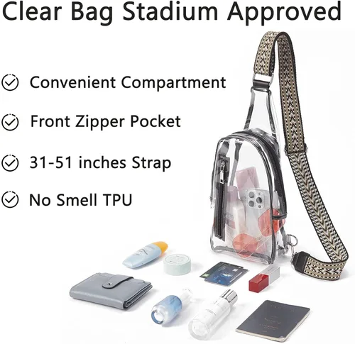 Miniatura 3 de Telena Riñonera transparente aprobada para estadios, bolsa cruzada para mujer, transparente Stadium Approved, Transparent
