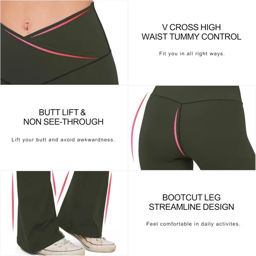 Miniatura 36 de HEGALY Pantalones de yoga acampanados para mujer, leggings cruzados, suaves, de cintura alta, pantalones casuales de entrenamiento con corte de bota
