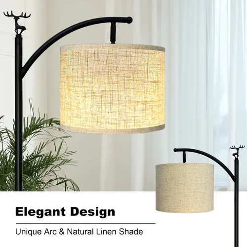 Miniatura 5 de Lámpara de pie, lámpara de pie para sala de estar con bombilla LED de 3 temperaturas de color, lámpara de pie, pantalla de lino de alta calidad