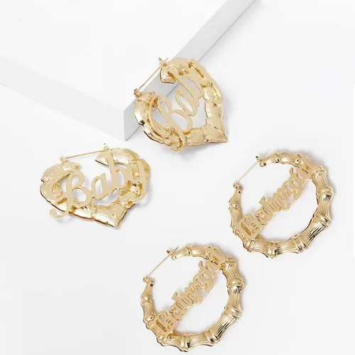 Miniatura 7 de Aretes de bambú para mujeres, gran set de aretes de aro de bambú, estilo hip hop de los 80 y 90, joyería para regalos de fiesta, accesorios