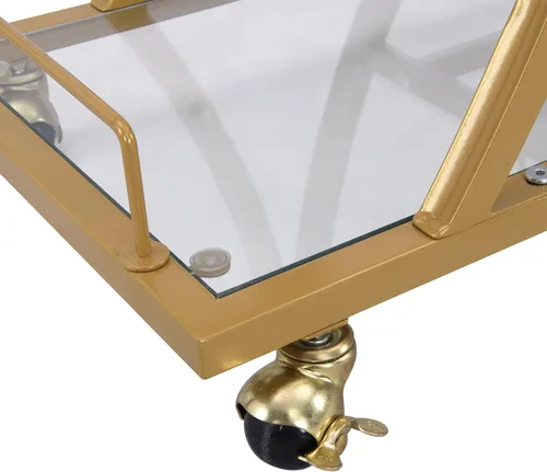 Miniatura 4 de Carritos de Bar Dorados con Soportes de Vasos y Estante para Vino, Carritos de Bar para Servir en Casa de 3 Niveles con Estantes de Vidrio, Carritos
