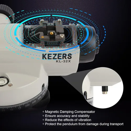 Miniatura 3 de KEZERS Kit de nivel óptico automático 32X con compensador amortiguado magnético autonivelante y bloqueo de transporte, medida de altura de alta