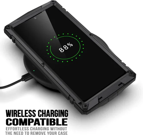 Miniatura 2 de Simicoo Funda de silicona compatible con Samsung S23 Ultra Metal Bumper con soporte protector de pantalla integrado Gorilla Glass híbrido militar a
