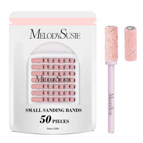 MelodySusie 50 piezas de brocas para lima de uñas pequeñas con bandas de lijado de 3.1mm, lima de uñas de grano 80 para uñas acrílicas, manicura y