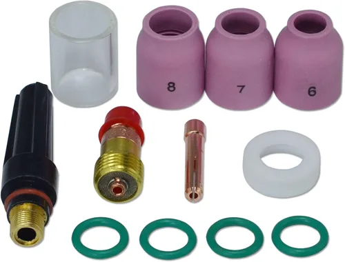 Miniatura 9 de RIVERWELD TIG - Cuerpos de pinza de lente de gas rechonchos 17GL040 10N22S .040 pulgadas, boquillas de cuarzo vasos de vidrio transparente #10 5/8