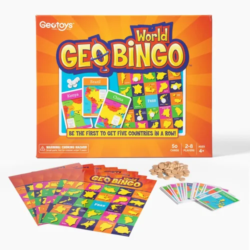 Miniatura 8 de GeoToys GeoBingo Set, World & USA Bingo para niños de 4 años en adelante, juego de geografía para el hogar y la escuela, divertido juego educativo