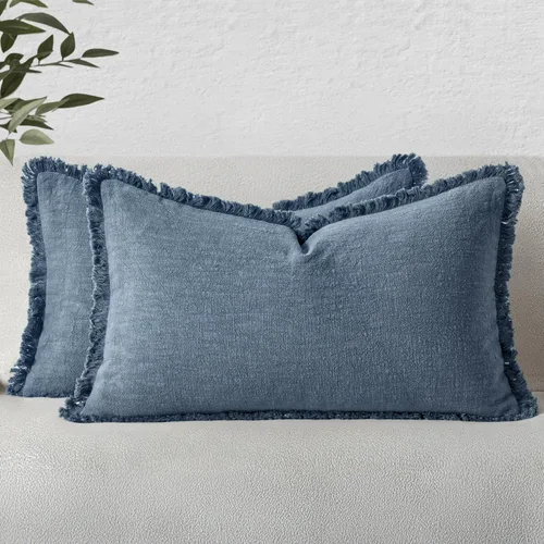 Miniatura 12 de MIULEE Juego de 2 fundas de almohada decorativas de lino neutro con flecos, fundas de cojín de estilo bohemio con borlas para sofá, cama, sala