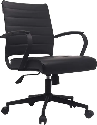2xhome Silla moderna de escritorio de oficina con respaldo medio, de piel sintética acanalada, sin brazos, silla de trabajo para conferencias con